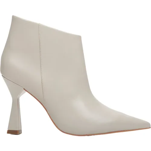 Heeled Boots, female, , Size: 8 US Women`s Light Grey Leather Ankle Boots with Funnel Heel Er00113737 - Estro - Modalova