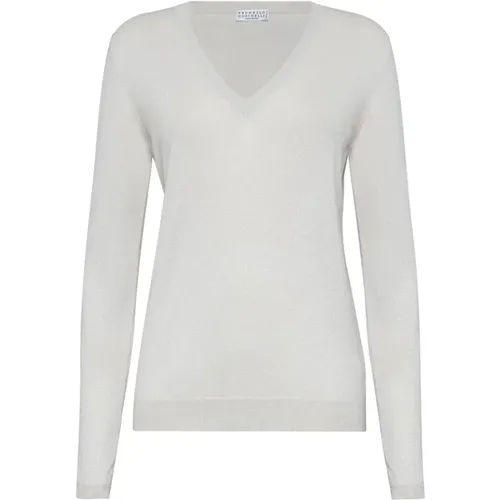 Cashmere V-Neck Sweater Grey , female, Sizes: S, XS, M - BRUNELLO CUCINELLI - Modalova