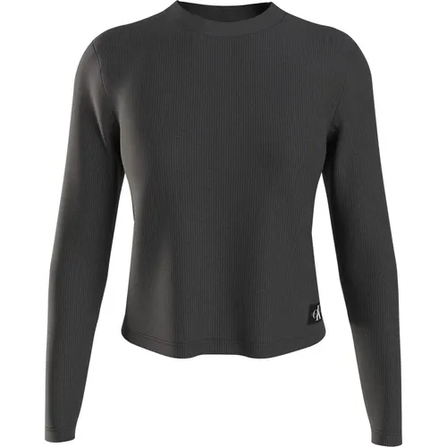 Schwarze Sweaters Slim Fit Rundhals , Damen, Größe: XL - Calvin Klein - Modalova