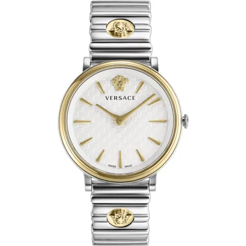 V-Circle Edelstahl Uhr Weißes Zifferblatt , Damen, Größe: ONE Size - Versace - Modalova