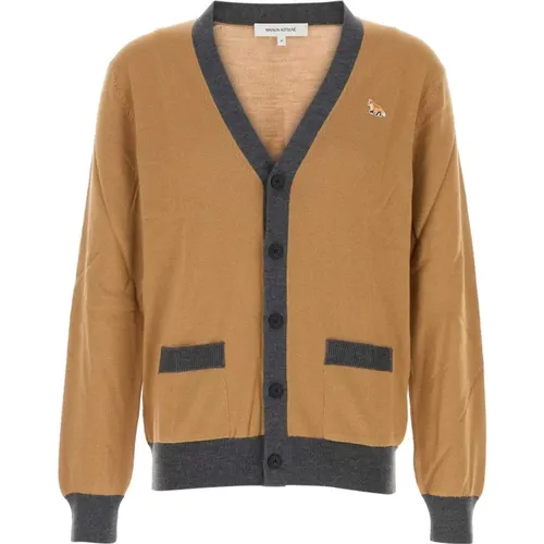 Cardigans, male, , Size: M Camel Wool Cardigan - Maison Kitsuné - Modalova