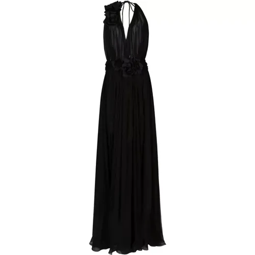 Floral-Detail Pleated Silk Dress , female, Sizes: XS - Dolce & Gabbana - Modalova