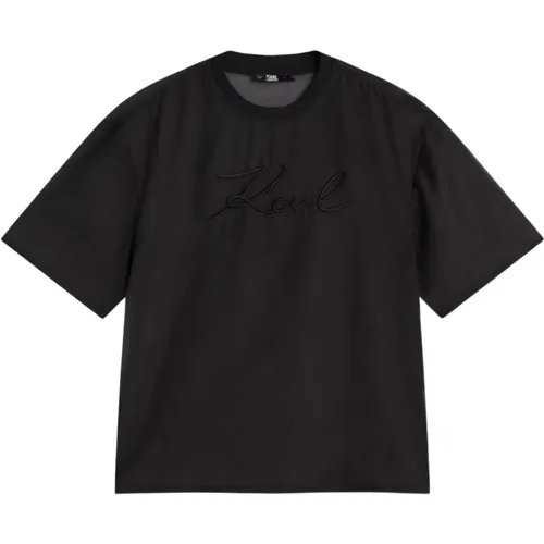 Signature Organza T-Shirt , Damen, Größe: XS - Karl Lagerfeld - Modalova