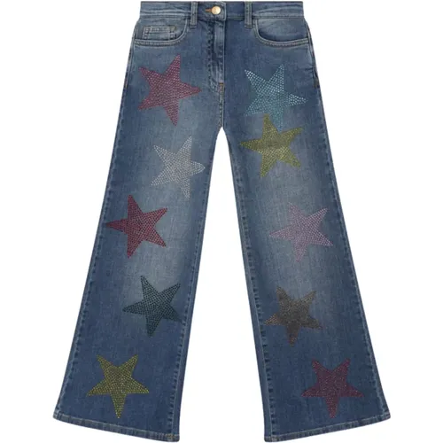 Denim Jeans mit mehrfarbigen Strasssternen - Monnalisa - Modalova