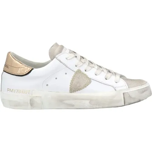 Weiße & Beige Low Top Sneakers , Damen, Größe: 36 EU - Philippe Model - Modalova