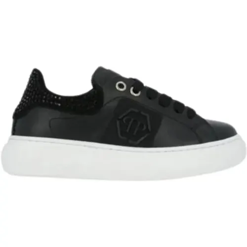 Schwarze Kinder Ledersneaker mit Strass - Philipp Plein - Modalova