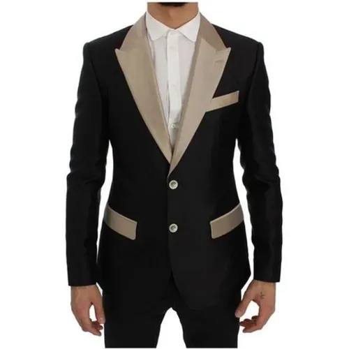 Formal Blazers, male, , Size: XS Beige Silk Blazer Slim Fit - Dolce & Gabbana - Modalova