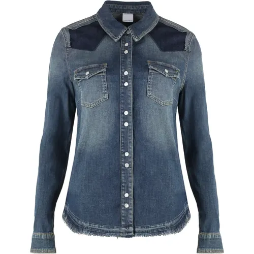 Denim Shirt with Frayed Details , female, Sizes: 2XS, M, XS, S - pinko - Modalova