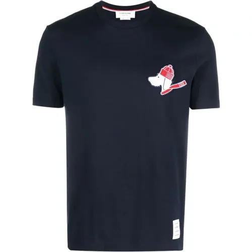 Embroidered Hector Tee in Navy , male, Sizes: S, L, M - Thom Browne - Modalova