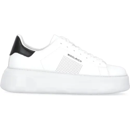 Weiße Ledersneakers mit Perforierten Details - Woolrich - Modalova