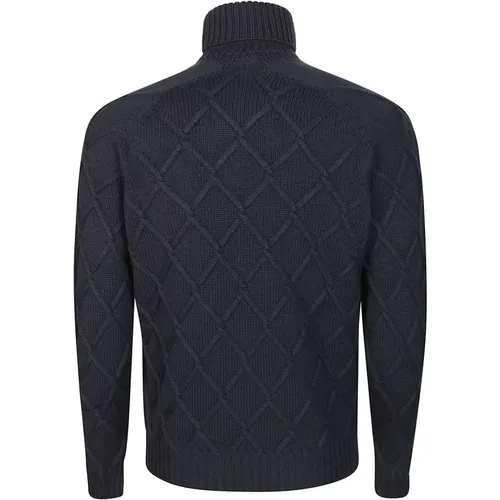 Turtlenecks, male, , Size: XL High Neck Braided Diamond Pattern Sweater - Drumohr - Modalova