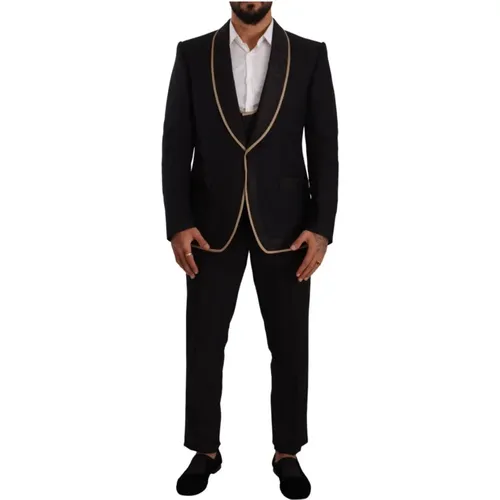Luxuriöser Schwarzer Seidenmischung 3-Teiliger Anzug - Dolce & Gabbana - Modalova
