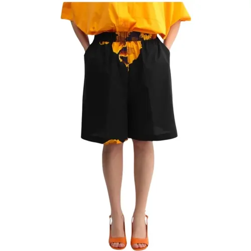 Schwarze Bermuda-Shorts Lockere Passform , Damen, Größe: S - Liviana Conti - Modalova