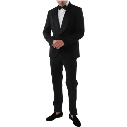 Single Breasted Suits, male, , Size: 3XL Single-Breasted Smoking Suit with Satin Lapels - Paoloni - Modalova