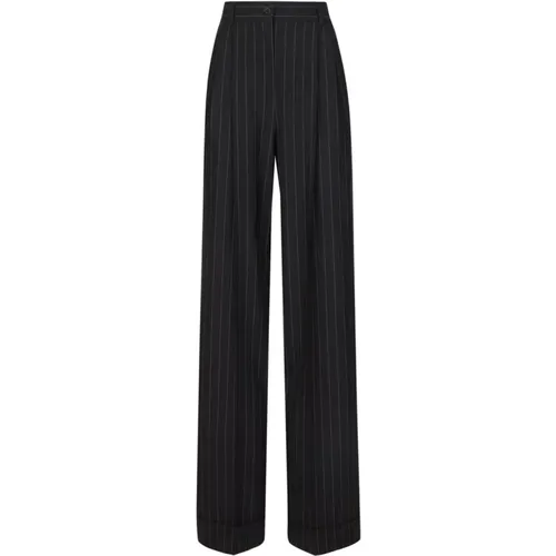 Wide Trousers, female, , Size: M Pinstripe Trousers with Logo Plaque - Dolce & Gabbana - Modalova