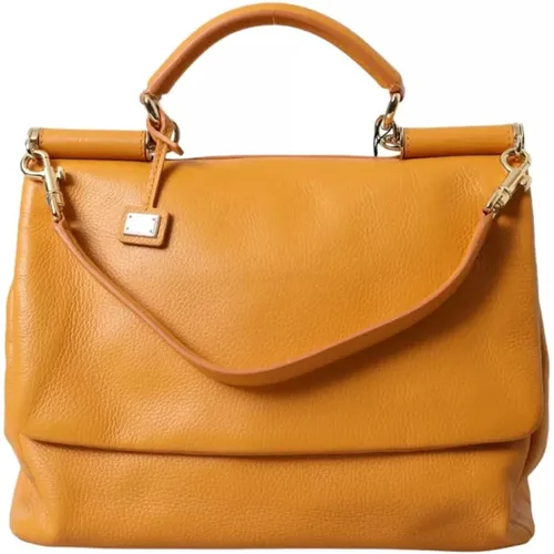 Gelbe Leder-Satchel-Tasche - Dolce & Gabbana - Modalova