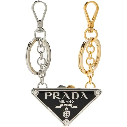 Silberne Schlüsselanhänger mit Emaille-Logo - Prada - Modalova