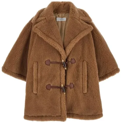 Camel Teddy Jacket with Leather Details , female, Sizes: ONE SIZE - Max Mara - Modalova