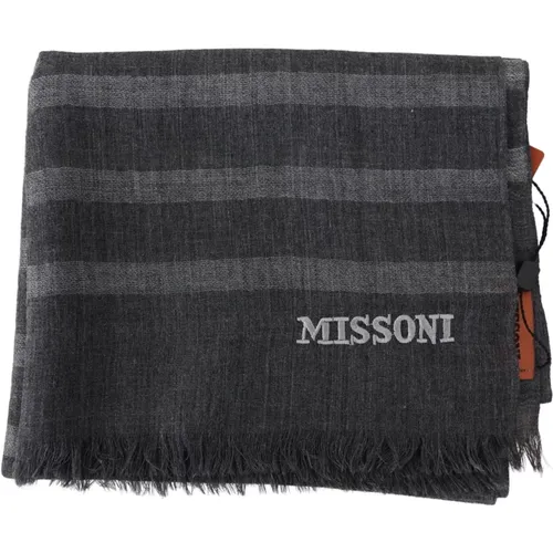 Winter Scarves, unisex, , Size: ONE SIZE Elegant Unisex Wool Scarf with Logo Embroidery - Missoni - Modalova