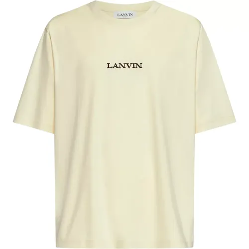 T-Shirts, male, , Size: M Pale Yellow Cotton T-Shirt with Bouclette Logo - Lanvin - Modalova