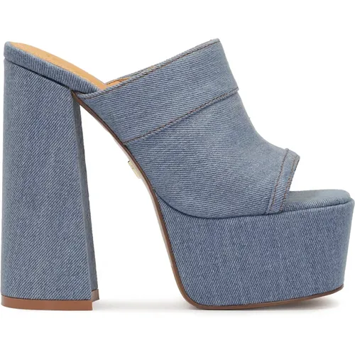 Denim-Mules mit Plateau und hohem Absatz , Damen, Größe: 37 EU - Kazar - Modalova