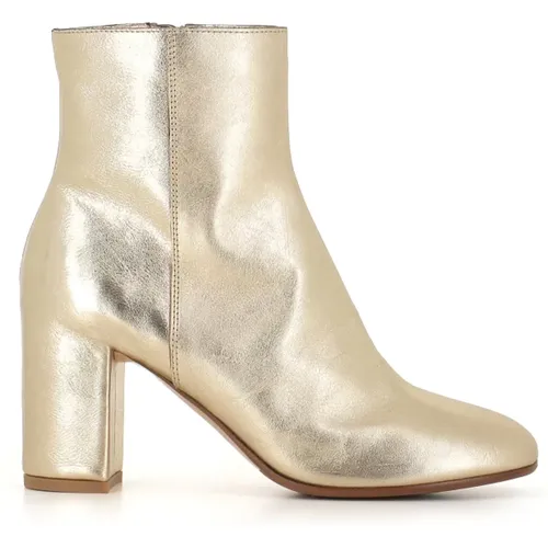 Goldene Leder-Stiefeletten mit Reißverschluss , Damen, Größe: 37 EU - DEL CARLO - Modalova