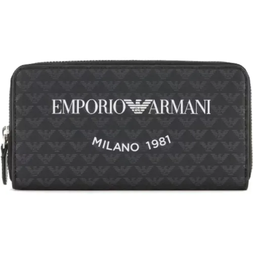 Wallets & Cardholders, female, , Size: ONE SIZE Zip Around Wallet with Eagle Logo - Emporio Armani - Modalova