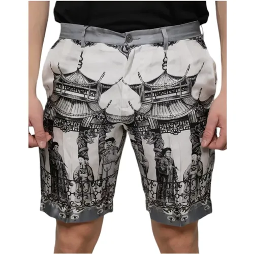 Casual Shorts, male, , Size: S Silk Bermuda Shorts with Print - Dolce & Gabbana - Modalova