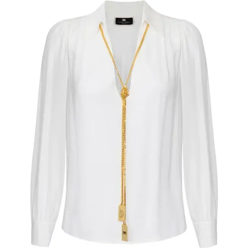 Weiße Bluse mit Halskette-Applikation , Damen, Größe: M - Elisabetta Franchi - Modalova