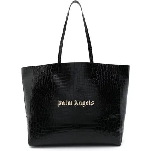 Schwarze und Goldene Logo Einkaufstasche - Palm Angels - Modalova