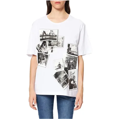 Weißes Baumwoll T-Shirt , Damen, Größe: M - Love Moschino - Modalova