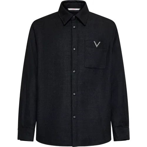 Kohlegrau Woll-Overshirt Valentino - Valentino - Modalova