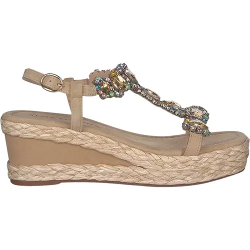 Rhinestone Keilsandalette mit geflochtenem Detail , Damen, Größe: 40 EU - Alma en Pena - Modalova