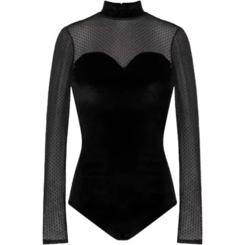 Body, female, , Size: XL Velvet Bodysuit with Sheer Details - Naf Naf - Modalova