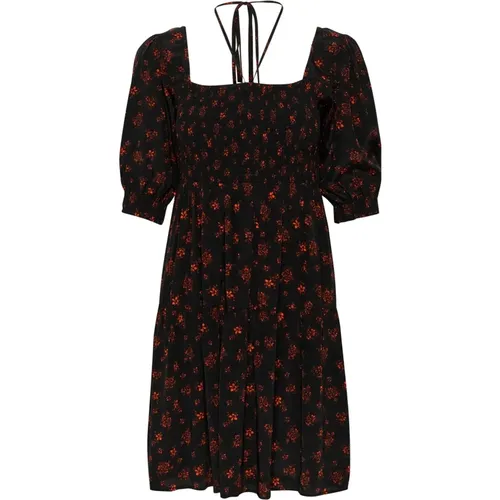 Black and Red Flower Short Dress , female, Sizes: L, S, M, XS - Gestuz - Modalova