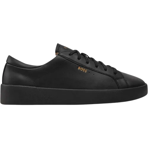 Schwarze Ledersneaker mit seitlichem Logo , Herren, Größe: 44 EU - Hugo Boss - Modalova