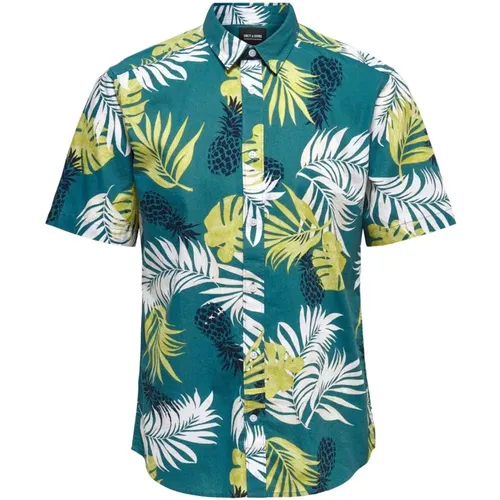 Short Sleeve Shirts, male, , Size: XS Green Floral Short Sleeve Shirt - Only & Sons - Modalova