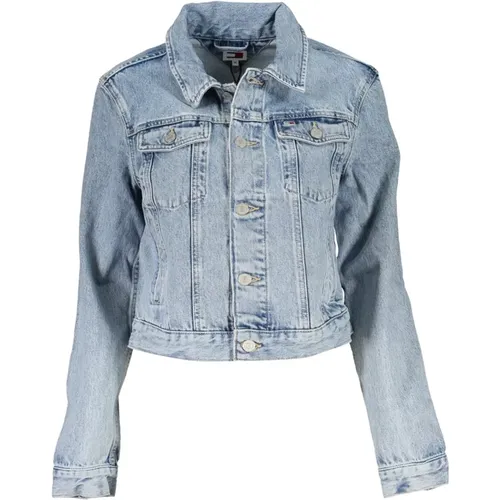 Blaue Jeansjacke Langarm Bestickt Logo , Damen, Größe: M - Tommy Hilfiger - Modalova