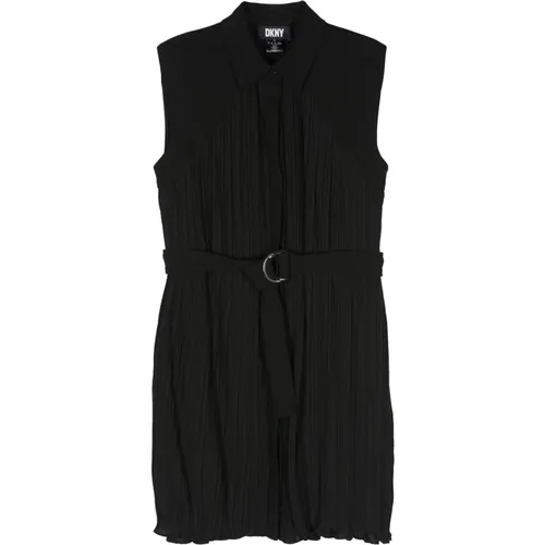 Schwarzes Plissiertes Slip Midi Kleid , Damen, Größe: L - DKNY - Modalova