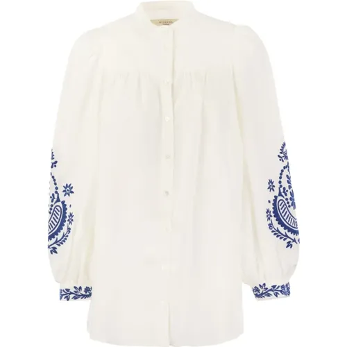 Blouses, female, , Size: 2XS Weekend Max Mara Carnia Linen Cloth Shirt With Embroidery - Max Mara Weekend - Modalova