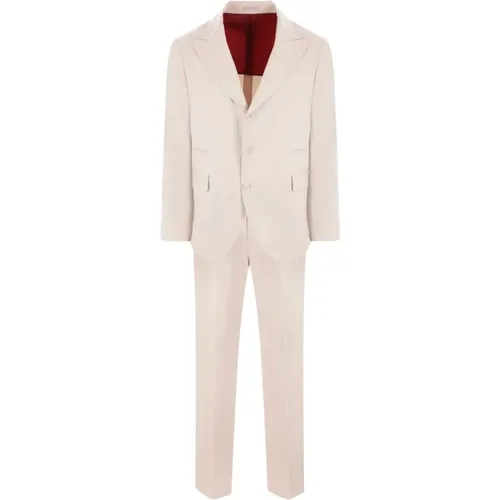 Single Breasted Suits, male, , Size: S Beige Cotton Cashmere Two-Piece Suit - BRUNELLO CUCINELLI - Modalova