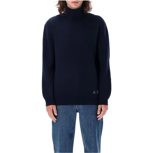 Turtlenecks, male, , Size: M Walter High-Neck Sweater Dark Navy - A.p.c. - Modalova