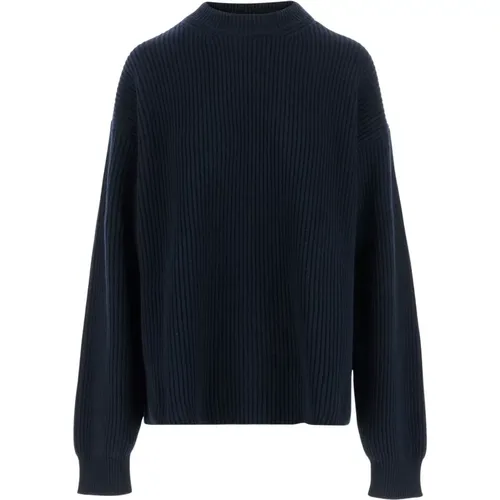 Round-neck Knitwear, female, , Size: XS Ribbed Wool Crew Neck Sweater Navy - Jil Sander - Modalova