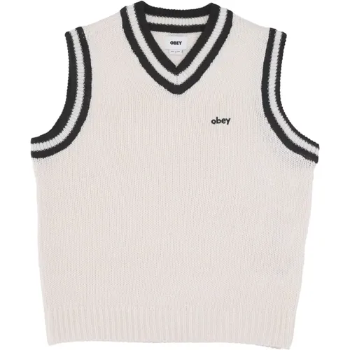 Sleveless Knitwear, male, , Size: XL V-Neck Sleeveless Sweater Vest Unbleached - Obey - Modalova