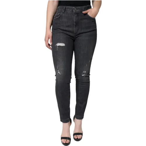 Schwarze Zerrissene Skinny Jeans Reißverschluss - Dolce & Gabbana - Modalova