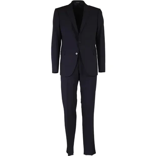 Single Breasted Suits, male, , Size: L Stretch Wool Single-Breasted Dress - Emporio Armani - Modalova