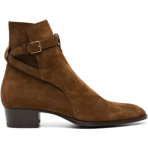 Leather Boots with Adjustable Ankle Strap , male, Sizes: 6 UK, 10 UK, 9 UK, 7 UK - Saint Laurent - Modalova