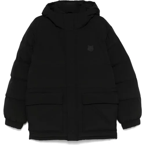 Schwarze Steppjacke mit Kapuze , Herren, Größe: L - Maison Kitsuné - Modalova