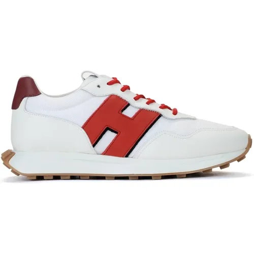 Weiße und rote Leder- und technische Stoff-Sneaker , Herren, Größe: 39 1/2 EU - Hogan - Modalova