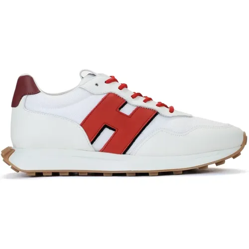 Weiße und rote Leder- und technische Stoff-Sneaker , Herren, Größe: 40 EU - Hogan - Modalova